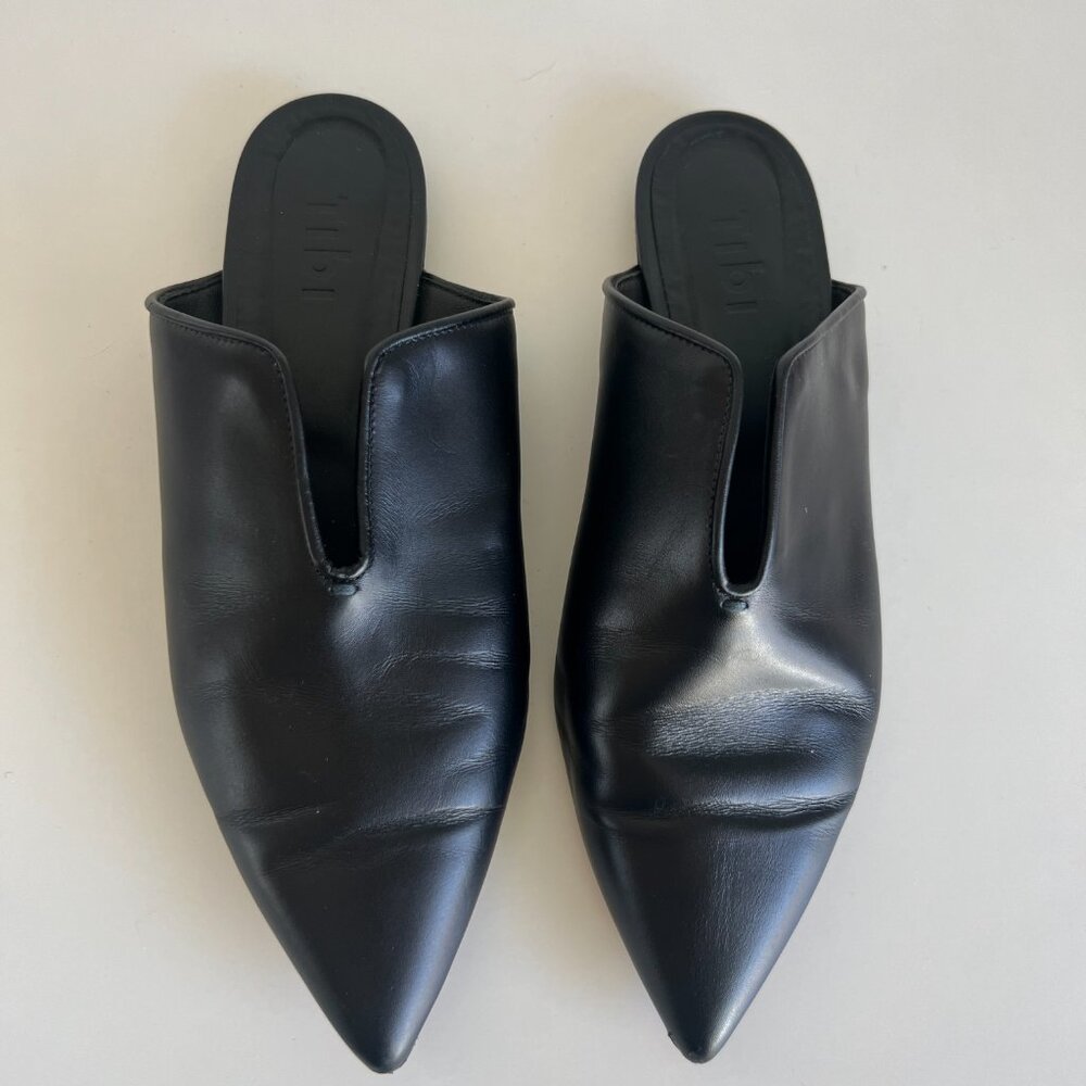 Tibi Leather Flat Mules 37.5 Black